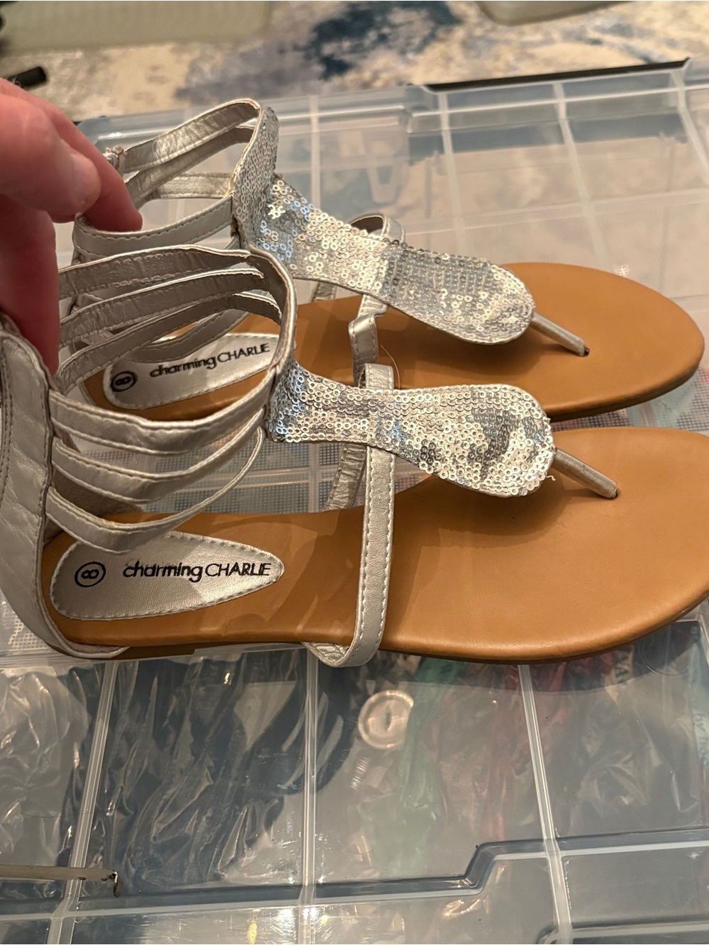 Charming Charlie Metallic Gladiator Sandals - size 8  0006